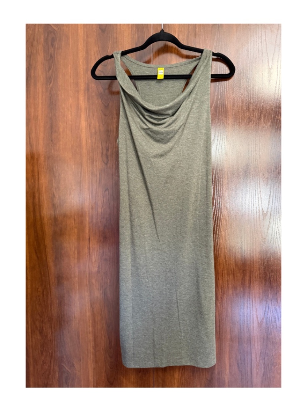 Lolë Olive Green Midi Dress Size M Sleeveless Draped Neck Casual Stretch Dress